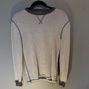 Men's Crewneck Waffle Knit Sweater in Off-White with Gray Trim
